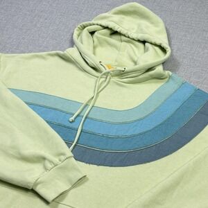 Aviator Nation Wave Stripe 4 Hoodie Men Large Green Seafoam Pullover Heavyweight
